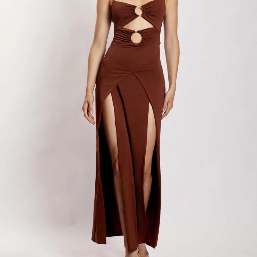 Meshki Diane Maxi Wrap-Over Dress - Brown Size M - Picture 3 of 7